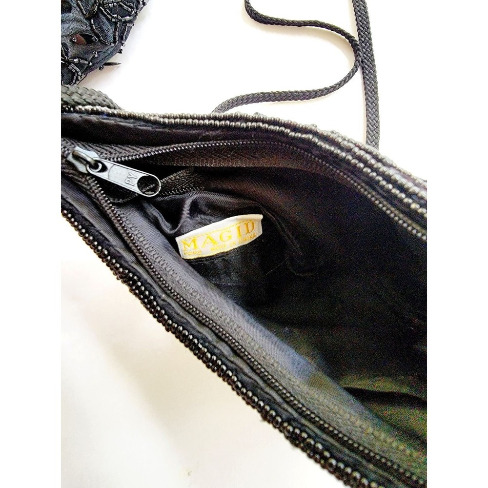 2 Vintage Black Fabric Hand Bag Purse With Beaded Sequin Flowers Menbur - Picture 6 of 7